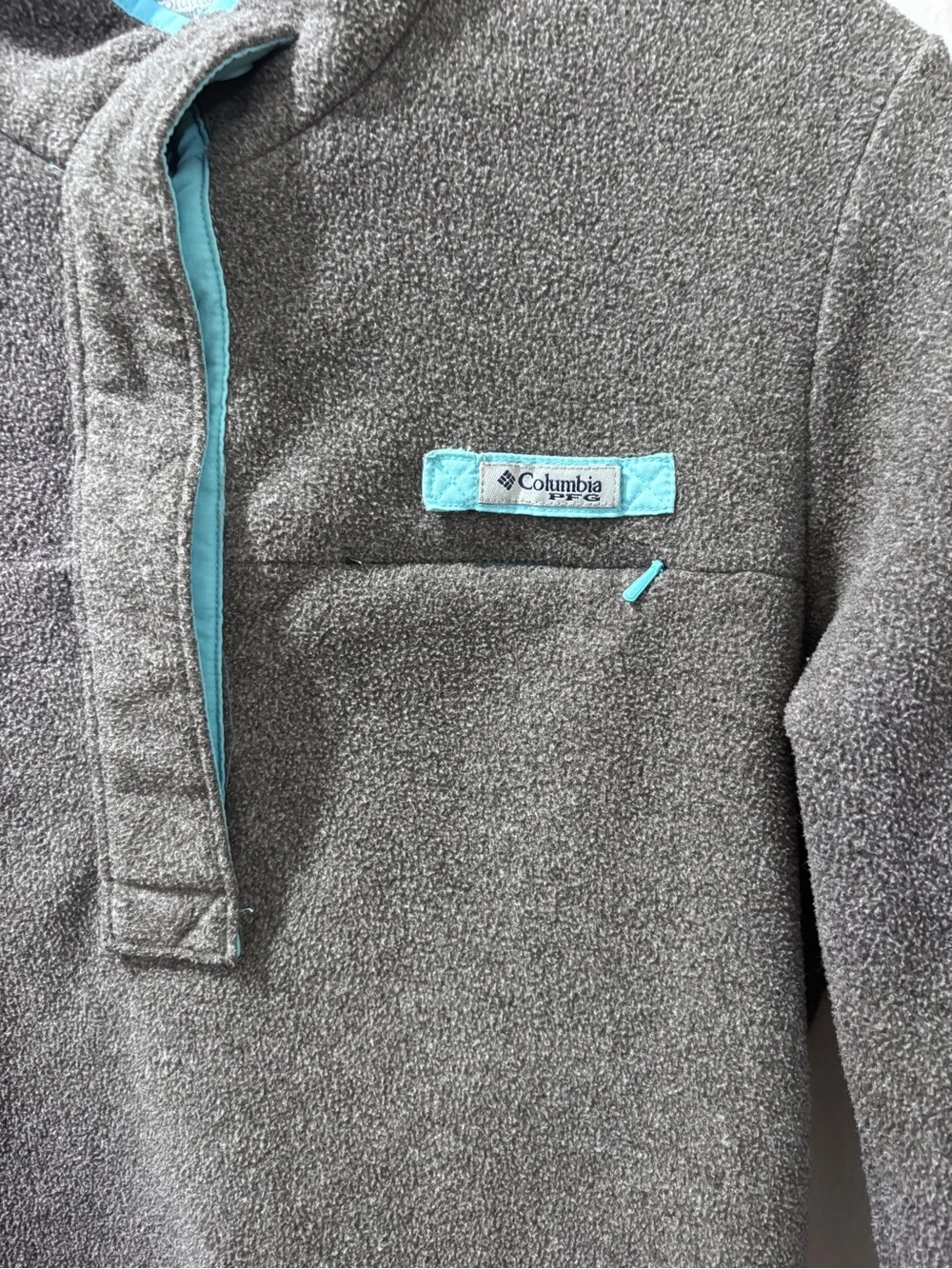 Columbia PFG Snap-Up Fleece Pullover - Grey & Aqua Size Small